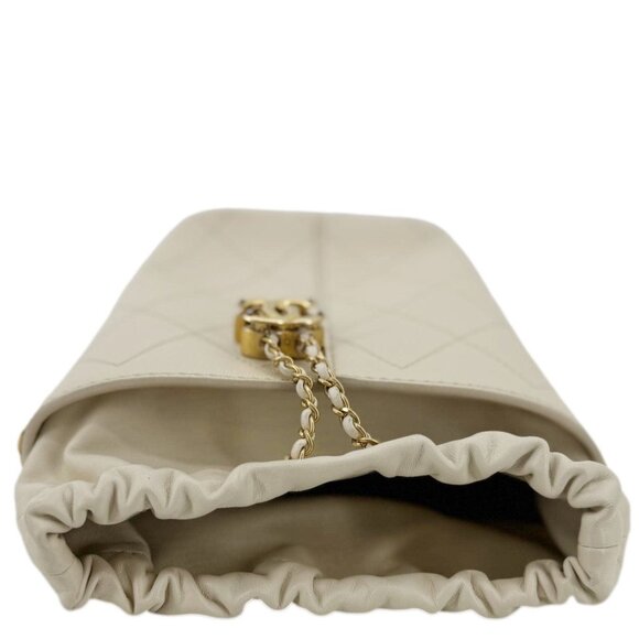 Chanel CC Drawstring Quilted Leather Crossbody Bucket Bag Cream - Picture 5 of 12